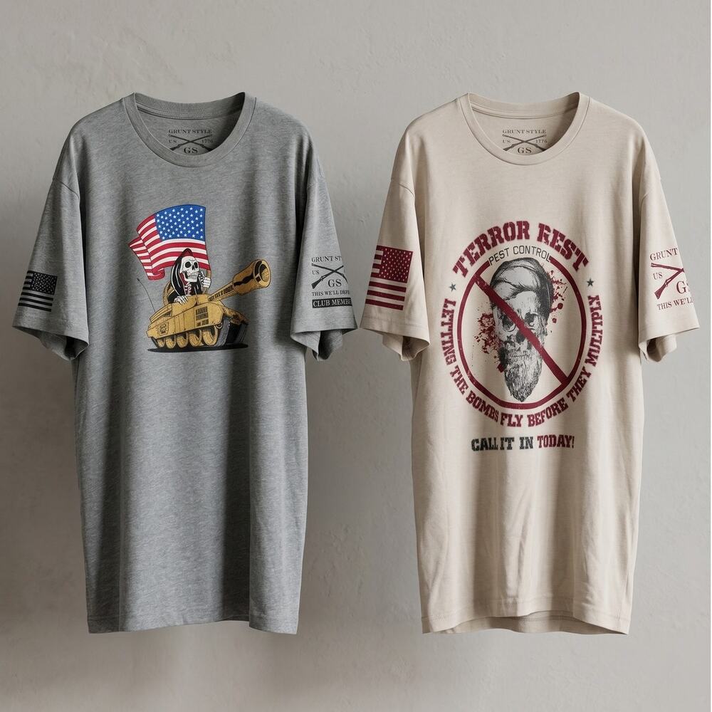 Lot (2) Grunt Style Mens XL Grunge Edgy Militarycore Dad Staple Graphic‎ T-Shirt